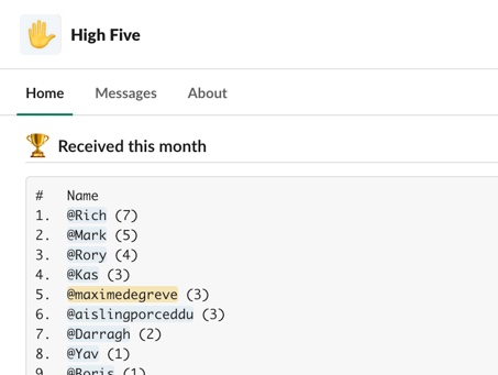 Slack High Five Leaderboard